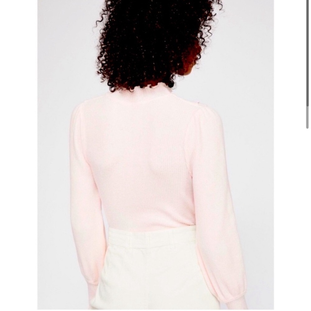 Free People Love Struck Ruffle Puff Sleeve Cotton Ribbed Knit Turtleneck ๐ - Picture 3 of 6